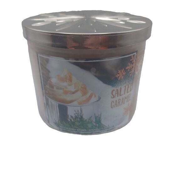 Bath & Body Works Salted Caramel Candle 3 Wick 14.5 Oz - Picture 1 of 6